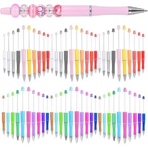 60PCS DIY Beadable Pens Plastic Beaded Ballpoint Pen Shaft Cute Cool Black Ink Pens Office School Supplies for Kids Students Teacher DIY Making Graduation Presents (Colorful)