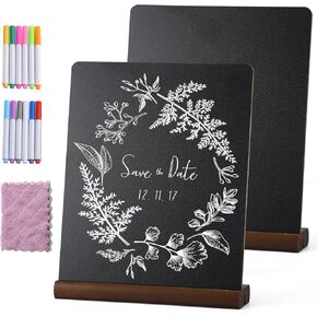 2 Pack Chalk Board 8.6 x 11 Inch Tabletop Chalkboard Sign with Wood Base, Double-Sided Mini Chalkboard Signs Kids Chalkboard, Menu Chalkboard Stand, Message Boards for Bar and Restaurant, Party Decor