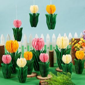 8 Pcs Honeycomb Decoration, Tulip Decorations, Spring Decoration for Office, Garden Party, Table Centerpieces, Mother's Day Decoration, Spring Hanging Decorations