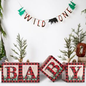 Lumberjack Baby Shower Decorations Oh Boy Baby Shower Centerpiece Decor - 4 Pcs Red Buffalo Plaid Baby Blocks Lumberjack First Birthday Party Supplies