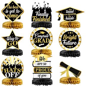 KatchOn, Purple Graduation Honeycomb Centerpieces 2025 - Pack of 9 | Graduation Table Centerpieces for Class of 2025 Decorations