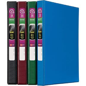 Avery Durable 3 Ring Binder, 0.5" Slant Rings, Color (Black, Blue, Maroon, Green) Will Vary, 1 Binder (11058)