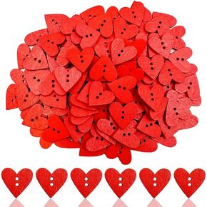 Red Heart Button Heart Wooden Button with 2 Holes, 100pcs Red Love Heart Shaped Wood Buttons in Bulk for Sewing Scrapbooking Crafts Decoration Clothes DIY Accessory Suppli (red)