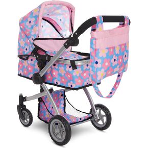 Baby Doll Convertible Pram Stroller for Kids Toddlers Play 25 Inch Adjustable Handle Foldable Buggy Carriage with Canopy and Storage Basket Heavy Duty Premium Quality Rotating Wheels