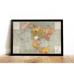 Flat Earth World Map Model - 1943 Polar Azimuthal Equidistant Projection Map - Great Flat Earth Gifts - Large Wall Art Poster Print 16"x24"