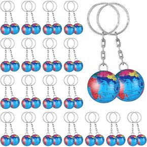 Oudain 24 Pcs Colorful Globe Keychains Bulk, Planet Earth Ball Keyring Pendant for Backpack Traveler Educational Tool