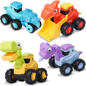 LiKee Toy Cars for Toddlers 1 2 3 4 Years Old Boy Girl, 4 Pcs Pull Back Cars for 18+ Months Baby Infant Gift, Kids Trucks Push and Go Back Friction Powered Vehicles (Transport)