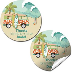 Summer Surf Birthday Thank You Sticker Labels, 40 2" Party Circle Stickers by AmandaCreation, Great for Party Favors, Envelope Seals & Goodie Bags