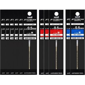 Mitsubishi Pencil Jet Tream for Prime Replacement Wick SXR-200-05 Mix Free 10 قطع (أسود ، أحمر ، أزرق)