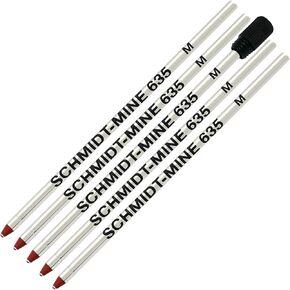 Schmidt 635 D1 Mine Ballpoint Refill - Red Ink - Medium Tip 0.7mm - Pack of 5 (Includes 1 Plastic End Cap)