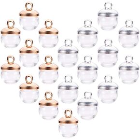 PH PandaHall 50 pcs 8mm Mini Empty Clear Glass Globe Bottles with Silver & Light Gold Brass Bails Cap for Earring Pendant DIY Jewelry Making