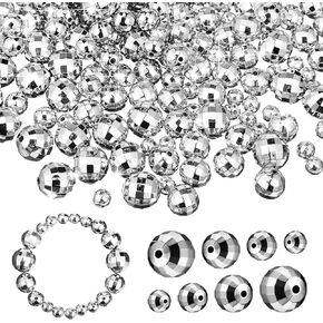Sewroro 120 Pcs Disco Ball Beads, Mirrorball Charms, Mini Disco Beads for DIY Jewelry Making Crafts (Mixed Sizes)
