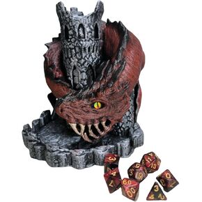 Red Dragon Castle Dice Tower（with 7Pcs Polyhedral Dice）,for Tabletop Games, D&D and RPG Games,Dungeons and Dragons,DND Dice Tower,Perfect Table Decoration & Party Surprise Gifts