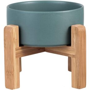 LIONWEI LIONWELI Ceramic Raised Dog Bowls, Medium - Set of 2 - Non Slip Wood Stand - Anti Vomiting - 850 ml - White