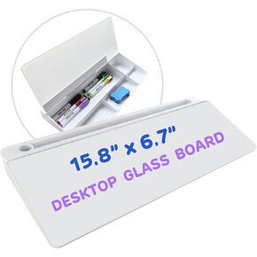 Desk Whiteboard, Dry Erase Glass Whiteboard with Storage Box - Computer Keyboard Stand White Board, Desk Organizers with Accessories