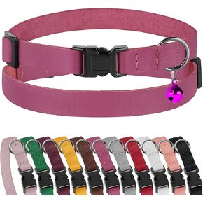 Muromto Leather Cat Collar Breakaway Adjustable Girl Boy Pet Collars for Cats Kitten Black Pink Green Brown Yellow Red White (Pink)