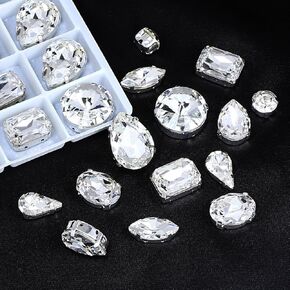 Jinjiao Crystal AB Sew على أحجار الراين ، 69pcs مزيج من الأحجار الكريمة للخياطة الزجاجية مع الشقات الفضية 6 أحجار كريمة للملابس لمجوهرات الملابس لصنع الحرف اليدوية DIY