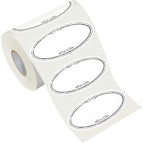 500 Removable Freezer Pantry Oval Canning Labels, Black Polka Borders, Water Oil Resistant with Perforation Line for Food Containers Jars Kitchen Restaurant Storage Organization