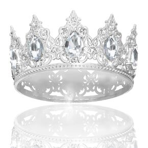 YARIEW Small Crystal Crown Flower Bouquets Accessories Rhinestones Wedding Cake Topper Birthday Crown Cake Decorations Bridal Costume Cosplay Hair Accessories Silver