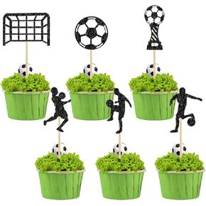 24PCS Soccer Cupcake Toppers, Glitter Soccer Cake Decorations, Soccer Ball Cupcake Toppers, Soccer Ball Cupcake Picks, Sports Cupcake Toppers for Sport Party Football Birthday Party Supplies