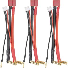 3Pcs Vgoohobby Deans Style T Plug Female to 90° 5mm Banana Plug Bullet Male Connector 10CM 12AWG w/ 2S JST-XH Balance for 2S 7.4V Lipo Lithium Battery