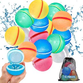 Reusable Water Balloons for Kids - 16 Pack - Refillable Water Balloons Quick Fill - Magnetic Water Balloons Reusable Perfect for Summer Water Games, Water Play, Outdoor Activities & Fun