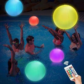 4 حزمة LED LED UP BEATH BALT 16 "، ألعاب المسبح القابلة للنفخ في الظلام ، كرات عائمة مع 16 لونًا ، 4 أوضاع إضاءة ، مثالية للألعاب الداخلية في الهواء الطلق للأطفال ، زينة لحفلات السباحة.