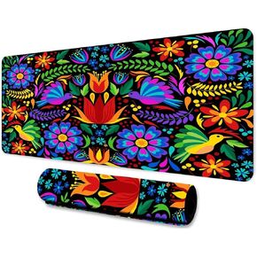 31.5x11.8x0.12 Inches Mexican Gaming Mouse Pad,Colorful Mexican Floral Ornate Ethnic Rubber Mouse Pad for Home Office Game Studio BDLSMN10