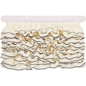 MAYJOYDIY 5 Yards 2 Inch Beige Ruffle Lace Trim, Double-Layer Gathered Ruffled Ribbon Black Matching Trimming Pleated Lace Edge Trim for DIY Headwear Collar Sewing Dress Wedding Decoration