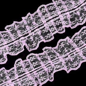 About 33 Yards 2 Inch Pleated Lace Trim Purple Double Ruffle Edge Applique Fabric Trimming Organza Gathered Ruffled Lace Tulle Ribbon for Sewing Making Craft Wedding Wreath Diy Embellishment