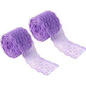 ZJchao Lace Ribbon, 20m 4.5cm Width Floral Pattern Roll Embroidered Net Lace Trim Ribbon for Skirt Fabric Table Runner Chair Sash DIY Wedding Party Bridal Shower Decorations Gift Bow Craft(Purple)