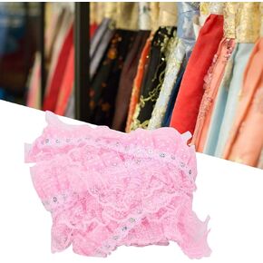 5 Yards Lace Trim, 4.5cm Width Printing Dots Pleated Trim Mesh Lace Ribbon Ruffled Pleated Lace Fabric Trim for Applique Trimming Craft Sewing (Pink)