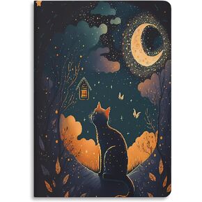 Black Cats on Tree in Night with White Full Moon Leather Journal Notebook Black Cats Nightmare Before gifts (cat moon 4)
