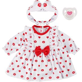 BABESIDE 3 Pcs Reborn Baby Doll Clothes Set for 17-22 Inch Dolls, Reborn Baby Doll Dress with Doll Headband and Magentic Pacifier for Realistic Baby Dolls Girl, White & Red