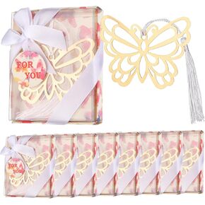 60 Pcs Gold Butterfly Metal Bookmarks with Elegant Silk Tassel, Creative Butterfly Bookmarks with Gift Box, for Book Lover Baby Shower Return Gifts Wedding Party Favors Decorations Guests Souvenirs
