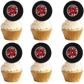 18pcs Glitter Dessert Cupcake Topper Pick for Race Car Vehicle Repair Tyre Theme Decor Supplies Men Women Kids Happy Birthday Decorations