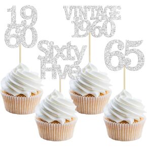 Gyufise 24Pcs 65th Birthday Cupcake Toppers Glitter Cheers to 65 Fabulous Sixty Five Vintage 1960 Cupcake Picks 65th Birthday Wedding Anniversary Party Cake Decorations Supplies Gold