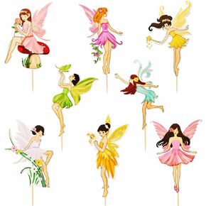 24pcs Fairy Cupcake Topper Set for Princess Girl Fairy Theme party supplies. Fairy with Flower wings butterly Decoration