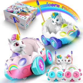 Remote Control Car for Toddlers 1-3,2 Pack Unicorn RC Cars Toys with LED Lights & Music for Toddlers Ages 2-4 Girls,Cute Birthday Gifts Toys for 2 3 4 5 Years Old (Unicorn)