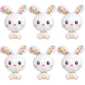 6Pcs Jumbo Bunny Easter Balloons - 28.7" Spotted Mylar Party Balloons - Easter Occasion - Unisex Children
