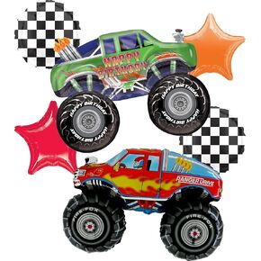 Anagram Monster Trucks Birthday Party Supplies 6pc Balloon Bouquet Decorations, BQ_4214