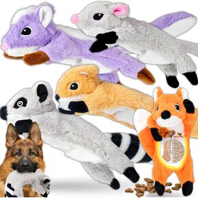 5-Pack No Stuffing Dog Squeaky Toys, Tough Plush Running Wild Animals Crinkle Dog Toys Bundle, Bulk Soft Dog Chew Toys for All Breeds Sizes Aggressive Chewers to Keep Them Busy