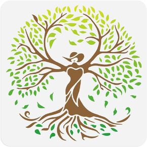Willow Tree Stencil for Painting on Wall 11.8 x 11.8 Inch Reusable Plastic Craft Stencil for Painting on Wood Fabric Furniture, DIY Home Decor Stencil