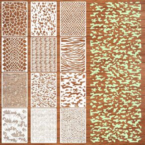 12pcs Stencils for Painting, Camo Stencils for Spray Paint, Reusable Camo Spray Paint Stencil Templates, Camouflage Stencils for Wood, Canvas, Fabric, Metal, and DIY Crafts (11.3 x 8.15 Inch)