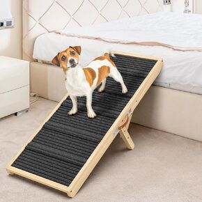 Dog Ramp for Couch, Bed or Car, Wooden 55" Long Pet Stairs for Small & Large Old Dogs & Cats, Hold up to 250lb, 6 Adjustable Height from 19.68" to 27.55" Portable Doggie Steps, Excellent Traction