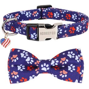 ADOGGYGO Plaid Dog Collar with Bowtie, Green Dog Collars with Detachable Bow tie Adjustable Soft Green Plaid Collars for Small Medium Large Dogs Pets (Large, Green)