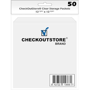 (100) CheckOutStore Clear Storage Pockets with Flap for Storing 12 x 12 Cardstock Paper Used for Rubber Stamping & Scrapbooking (12 3/4" x 12 3/4") (Clear)