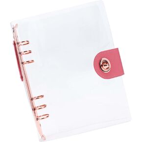 Mogoostry A5 Binder Cover Clear Binder Folder A5 6-Ring Soft PVC Planner Cover Refillable Notebook Binder Cover Lock Catch Rose Gold Ring Binder