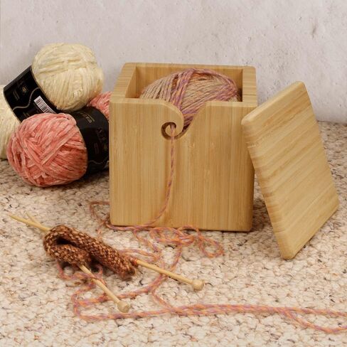 وعاء خيوط الخيزران Jubileeyarn مع غطاء - ملحقات الكروشيه الحياكة الحامل - Natural - 1 Box in Kuwait