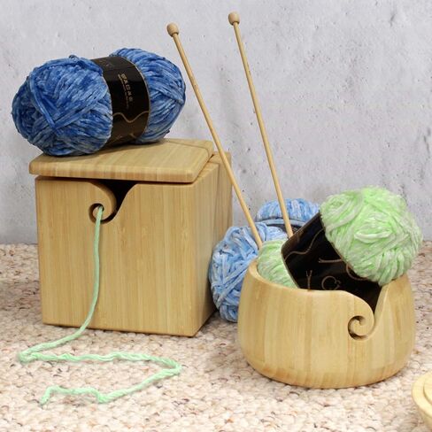 وعاء خيوط الخيزران Jubileeyarn مع غطاء - ملحقات الكروشيه الحياكة الحامل - Natural - 1 Box in Kuwait